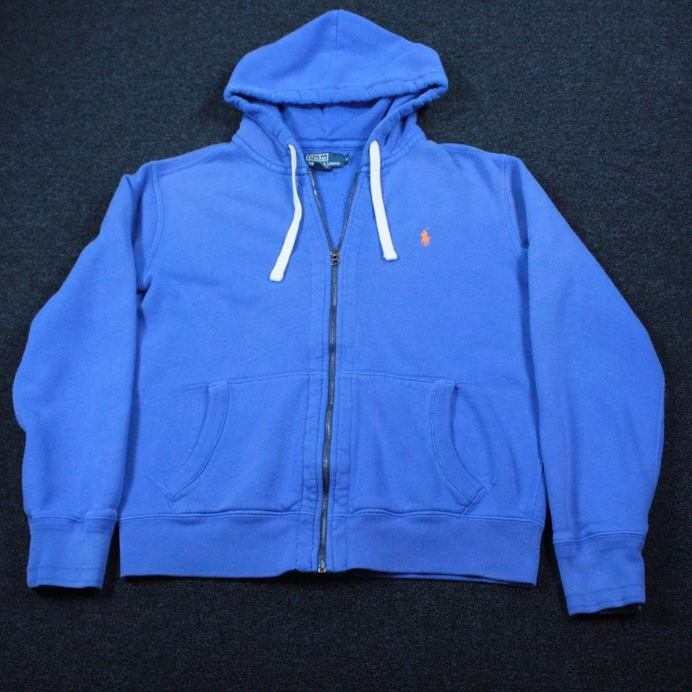 Polo Ralph Lauren Hoodie Mens Medium Full Zip Orange Pony Logo Cotton Fleece